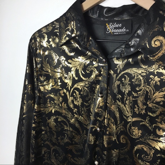 Vintage Black and Gold Button Down Blouse - Picture 2 of 6